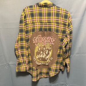 Aerosmith SO Yellow and Green Plaid ladies flannel